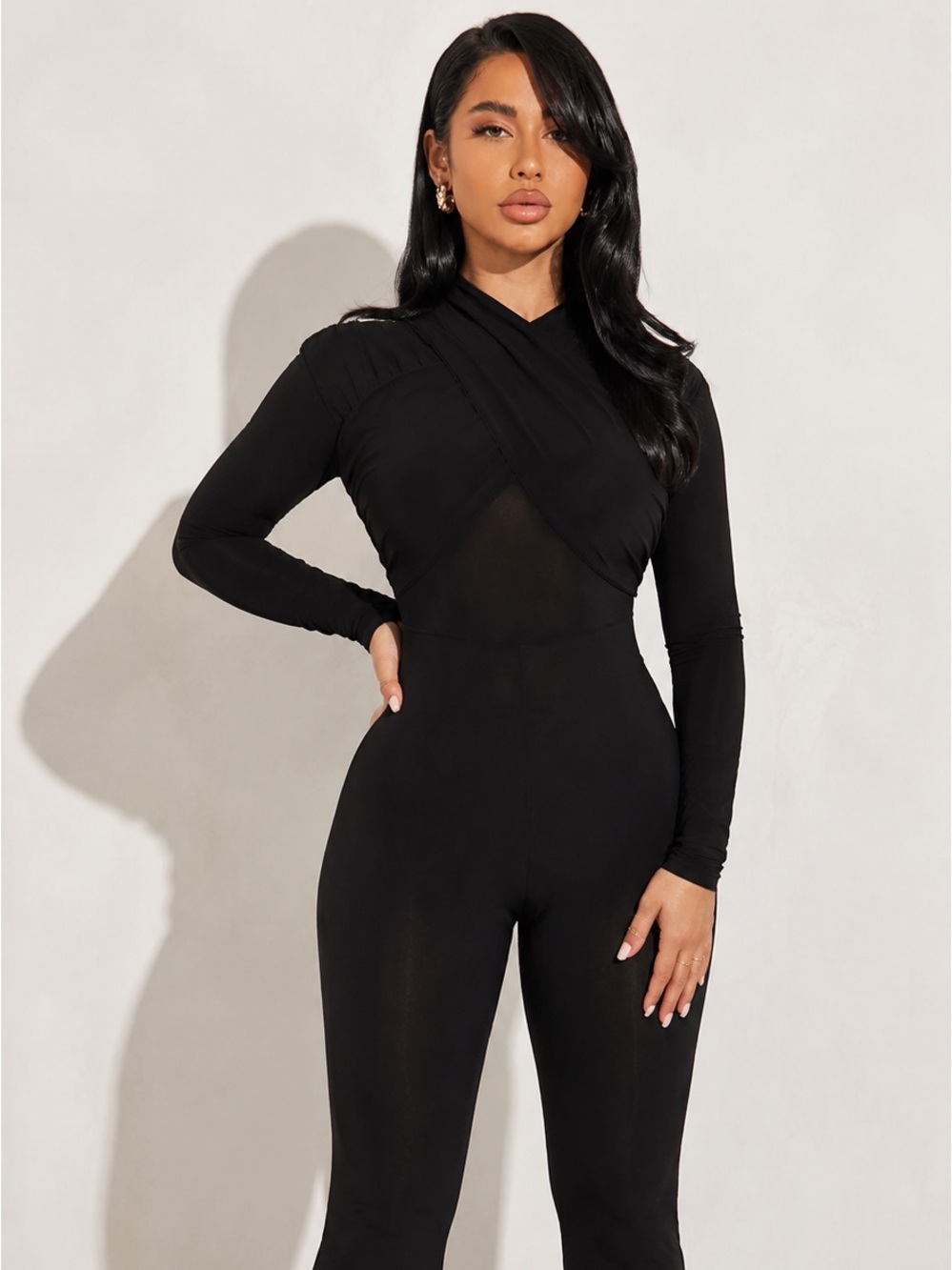 Black Cross Front Flare Jumpsuit